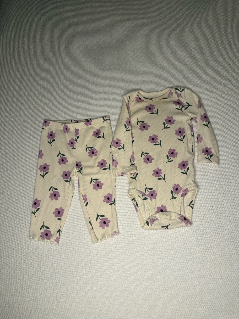 Carter's Cream Floral Ribbed Matching Set - Purple Flowers